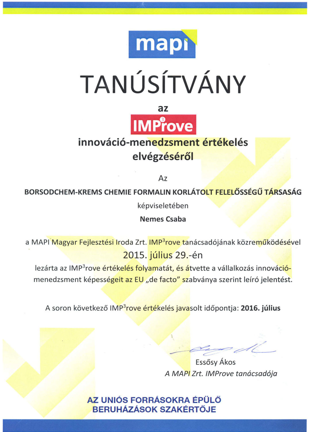 IMP3rove Innováció-Menedzsment Értékelés 2015