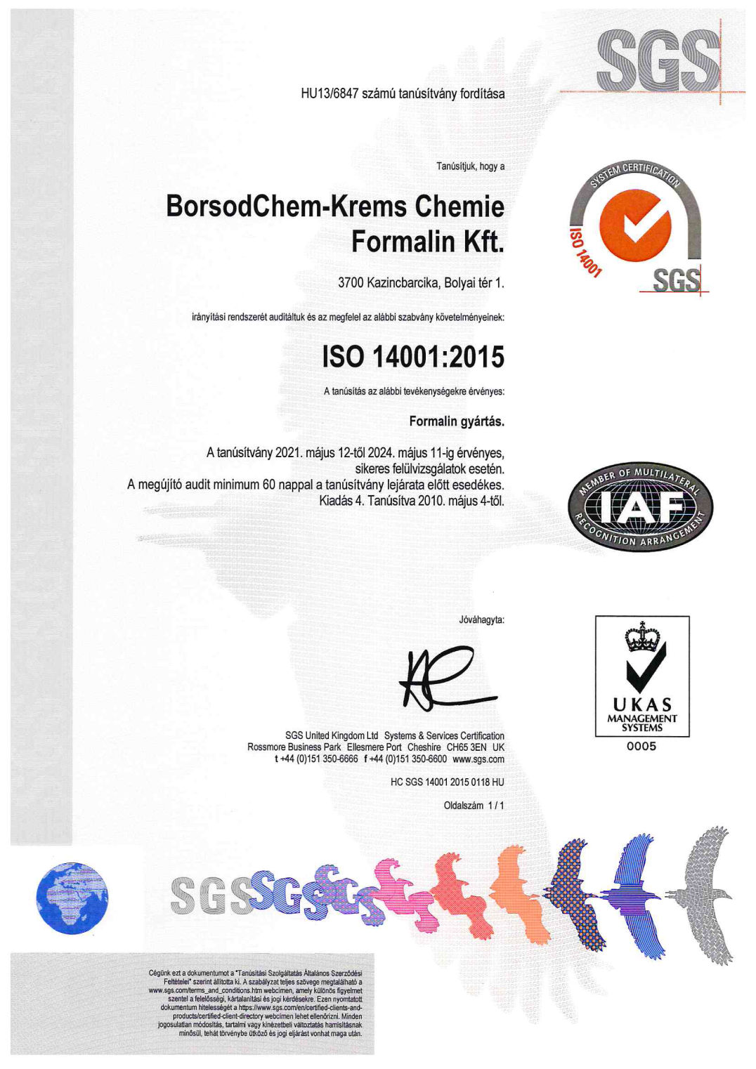 ISO 14001 tanúsítvány